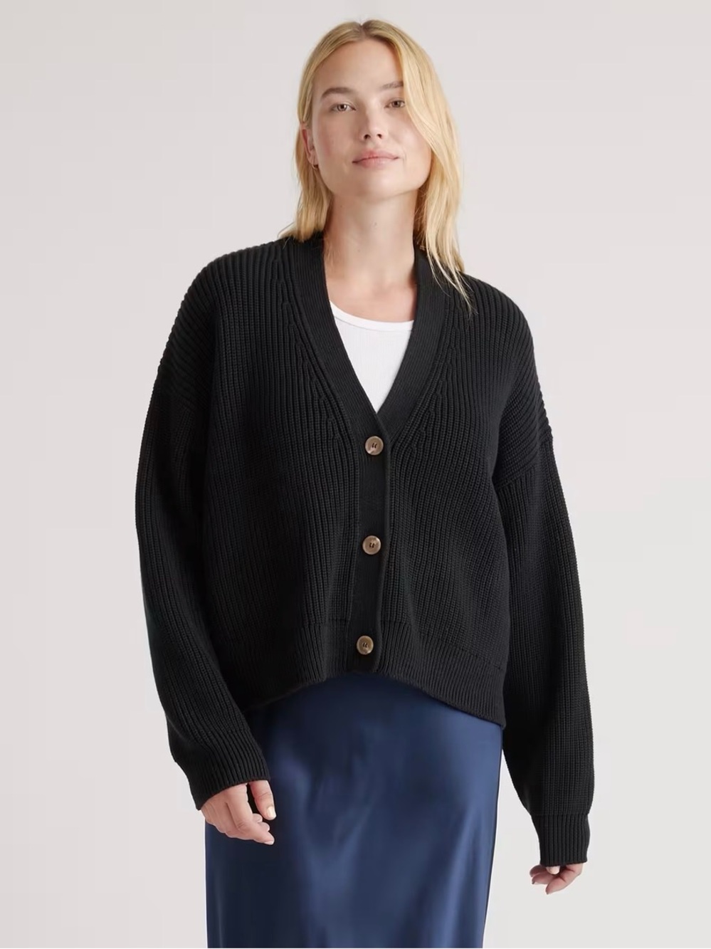 Black V-Neck Button Front Women's Cardigan Sweater